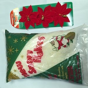 Vintage plastic snow Poinsettia bows Christmas